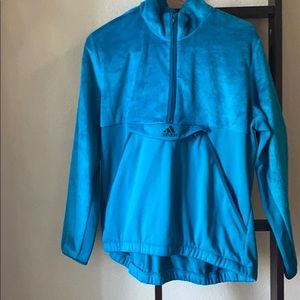 Teal Adidas half zip faux fur pullover sweatshirt